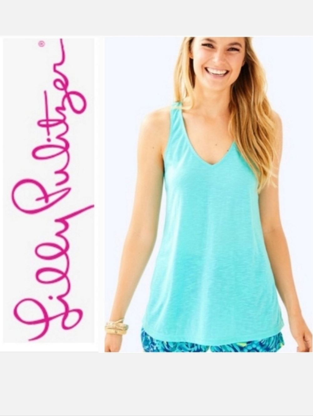 Lilly Pulitzer Luxletic Racerback Tank Top Aqua Blue Size XS/S